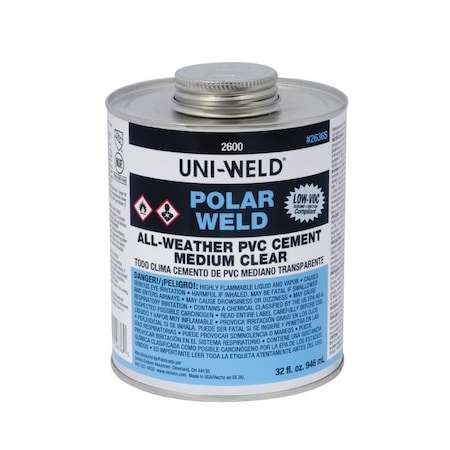 United Elchem POLARWELD 2636S LOW VOC PVC SOLVENT CEMENT, 32 OZ, TRANSLUCENT LIQUID, CLEAR, 095  002 2636S